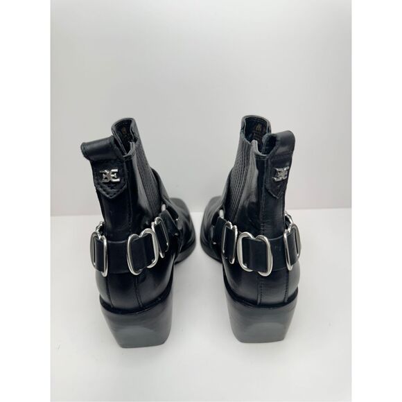 Sam Edelman Boots Size 6.5 Bellamie Black Leather Harness Pull-On Ankle Booties - Picture 6 of 13